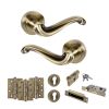 Old English Colchester Door Handle Pack (Euro Lock Set - 2.5" CE Sashlock, 4" Fire Rated Hinges x3) - Antique Brass