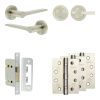 Complete Gio Door Handle Pack - Bathroom Lock (Plain Thumb Turn) - Satin Nickel - 65mm / 4-inch Hinges - JE-E5A2-SN