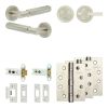 Complete Bloom Door Handle Pack - Heavy Duty Tubular Bathroom (Plain Thumb Turn) - Satin Nickel - 76mm / 4-inch Hinges - JE-B31A2-SN