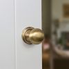Old English Harrogate Door Knob Pack (Lock Set - 3" Latch & Deadlock, 4" Slim Knuckle Hinges x2) - Antique Brass