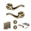 Old English Colchester Door Handle Pack (3 Lever Lock Set - 3" CE Sashlock, 4" Slim Knuckle Hinges x2) - Antique Brass