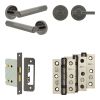 Complete Hex Door Handle Pack - Bathroom Lock (Plain Thumb Turn) - Black Nickel - 76mm / 3-inch Hinges - JE-C6B2-BN