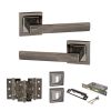 STATUS Kansas Door Handle Pack (3 Lever Lock Set - 2.5" CE Sashlock, 3" Fire Rated Hinges x3) - Black Nickel