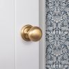 Old English Harrogate Door Knob Pack (Lock Set - Horizontal Bathlock, 3" Fire Rated Hinges x3) - Satin Brass