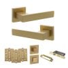 Senza Pari Panetti Door Handle Pack (Bathroom Set - 3" CE Bathroom Lock, 4" Fire Rated Hinges x3) - Satin Brass