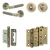 Complete Venice Door Handle Pack - Bathroom Lock (Standard Thumb Turn) - Antique Brass - 65mm / 3-inch Hinges - JE-F5B3-AB