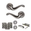 Old English Colchester Door Handle Pack (3 Lever Lock Set - 3" CE Sashlock, 4" Fire Rated Hinges x3) - Distressed Silver