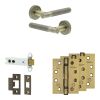 Complete Venice Door Handle Pack - Heavy Duty Latch - Antique Brass - 102mm / 4-inch Hinges - JE-F22A-AB