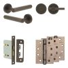 Complete Hex Door Handle Pack - Bathroom Lock (Plain Thumb Turn) - Dark Bronze - 76mm / 4-inch Hinges - JE-C6A2-DB
