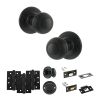 Old English Ripon Door Knob Pack (Bathroom Set - 4" Deadbolt, 4" Fire Rated Hinges x3) - Matt Black
