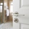 Complete Gio Door Handle Pack - Bathroom Lock (Standard Thumb Turn) - Satin Nickel - 65mm / 4-inch Hinges - JE-E5A3-SN