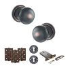 Old English Harrogate Door Knob Pack (Lock Set - Horizontal Sashlock, 3" Fire Rated Hinges x3) - Antique Copper