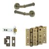 Complete Classic Door Handle Pack - Heavy Duty Latch - Antique Brass - 102mm / 3-inch Hinges - JE-A22B-AB