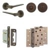 Complete Gio Door Handle Pack - Bathroom Lock (Standard Thumb Turn) - Dark Bronze - 65mm / 4-inch Hinges - JE-E5A3-DB