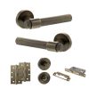 Senza Pari Fasana Door Handle Pack (Bathroom Set - 2.5" CE Bathroom Lock, 4" Slim Knuckle Hinges x2) - Antique Brass