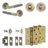 Complete Venice Door Handle Pack - Heavy Duty Tubular Bathroom (Standard Thumb Turn) - Antique Brass - 64mm / 4-inch Hinges - JE-F30A3-AB