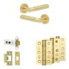 Complete Bloom Door Handle Pack - Heavy Duty Latch - Satin Brass - 76mm / 3-inch Hinges - JE-B21B-SB