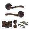 STATUS Texas Door Handle Pack (Bathroom Set - 2.5" CE Bathroom Lock, 3" Fire Rated Hinges x3) - Urban Dark Bronze