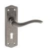 Old English Warwick Key Lever Door Handle on Backplate - Distressed Silver (Pair)