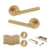 STATUS Nebraska Door Handle Pack (3 Lever Lock Set - 2.5" CE Sashlock, 4" Fire Rated Hinges x3) - Satin Brass