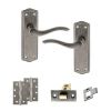 Old English Warwick Door Handle Pack (Latch Set - 2.5" CE Latch, 4" Slim Knuckle Hinges x2) - Distressed Silver