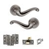 Old English Colchester Door Handle Pack (Latch Set - 2.5" CE Latch, 3" Fire Rated Hinges x3) - Distressed Silver