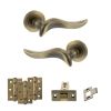Old English Oxford Door Handle Pack (Latch Set - 2.5" CE Latch, 3" Fire Rated Hinges x3) - Matt Antique Brass