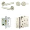 Complete Hex Door Handle Pack - Bathroom Lock (Plain Thumb Turn) - Satin Nickel - 76mm / 4-inch Hinges - JE-C6A2-SN