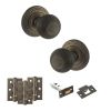 Old English Ripon Door Knob Pack (Latch Set - 4" HD Latch, 3" Fire Rated Hinges x3) - Urban Bronze