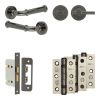 Complete Classic Door Handle Pack - Bathroom Lock (Plain Thumb Turn) - Black Nickel - 65mm / 3-inch Hinges - JE-A5B2-BN