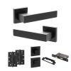 Senza Pari Panetti Door Handle Pack (Bathroom Set - 2.5" CE Bathroom Lock, 4" Slim Knuckle Hinges x2) - Matt Black
