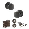 Old English Harrogate Door Knob Pack (Lock Set - Horizontal Sashlock, 4" Slim Knuckle Hinges x2) - Urban Dark Bronze