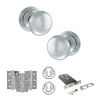 Old English Harrogate Door Knob Pack (Lock Set - Horizontal Sashlock, 3" Fire Rated Hinges x3) - Polished Chrome