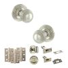 Old English Ripon Door Knob Pack (Bathroom Set - 4" Deadbolt, 3" Fire Rated Hinges x3) - Polished Nickel