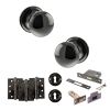 Old English Harrogate Door Knob Pack (Lock Set - 3" Latch & Deadlock, 4" Fire Rated Hinges x3) - Black Nickel