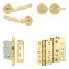 Complete Bari Door Handle Pack - Bathroom Lock (Knurled Thumb Turn) - Satin Brass - 76mm / 3-inch Hinges - JE-D6B1-SB
