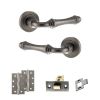 Old English Durham Door Handle Pack (Latch Set - 2.5" CE Latch, 4" Slim Knuckle Hinges x2) - Distressed Silver
