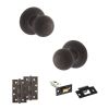Old English Ripon Door Knob Pack (Latch Set - 3" HD Latch, 4" Slim Knuckle Hinges x2) - Urban Dark Bronze