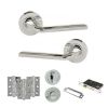 Eco Surf Door Handle Pack (Bathroom Set - 3" CE Bathroom Lock, 3" Fire Rated Hinges x3) - Polished Chrome