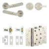 Complete Bloom Door Handle Pack - Heavy Duty Tubular Bathroom (Plain Thumb Turn) - Satin Nickel - 64mm / 4-inch Hinges - JE-B30A2-SN