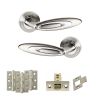 Senza Pari Elisse Door Handle Pack (Latch Set - 2.5" CE Latch, 3" Fire Rated Hinges x3) - Satin Nickel/Chrome Plate