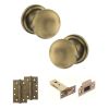 Old English Harrogate Door Knob Pack (Latch Set - 3" HD Latch, 4" Slim Knuckle Hinges x2) - Matt Antique Brass