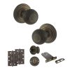 Old English Ripon Door Knob Pack (Lock Set - Horizontal Bathlock, 4" Slim Knuckle Hinges x2) - Urban Bronze