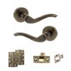 Old English Warwick Door Handle Pack (Latch Set - 2.5" CE Latch, 4" Slim Knuckle Hinges x2) - Antique Brass