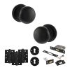 Old English Harrogate Door Knob Pack (Lock Set - 3" Latch & Deadlock, 4" Fire Rated Hinges x3) - Matt Black