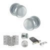 Old English Harrogate Door Knob Pack (Lock Set - Horizontal Bathlock, 3" Fire Rated Hinges x3) - Satin Chrome