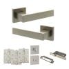 Senza Pari Panetti Door Handle Pack (Bathroom Set - 3" CE Bathroom Lock, 4" Fire Rated Hinges x3) - Satin Nickel