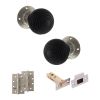 Old English Whitby Door Knob Pack (Latch Set - 3" HD Latch, 4" Slim Knuckle Hinges x2) - Satin Nickel