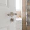 Complete Venice Door Handle Pack - Bathroom Lock (Standard Thumb Turn) - Satin Nickel - 65mm / 3-inch Hinges - JE-F5B3-SN