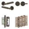 Complete Bloom Door Handle Pack - Bathroom Lock (Plain Thumb Turn) - Dark Bronze - 65mm / 3-inch Hinges - JE-B5B2-DB